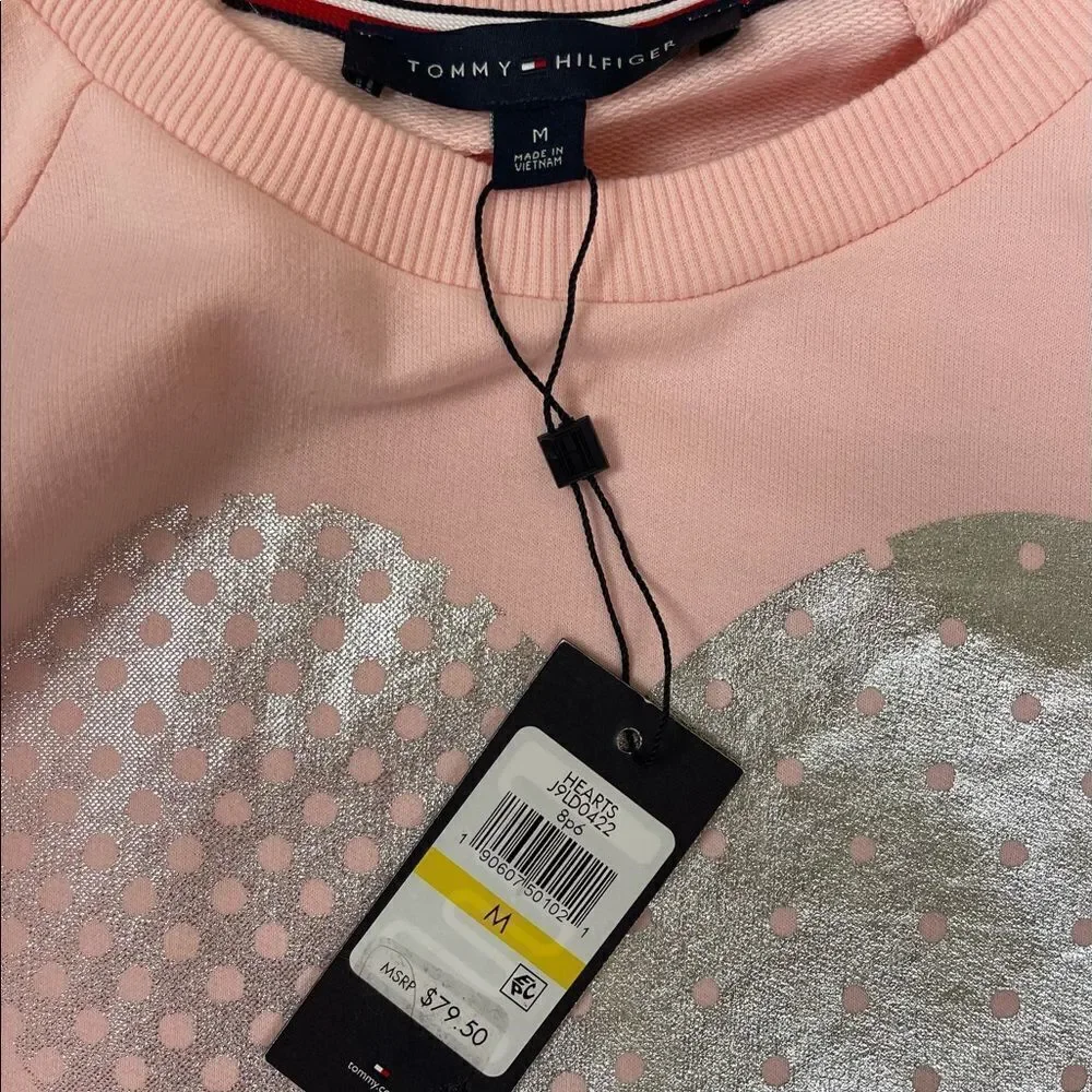 NWT Tommy Hilfiger Pink Metallic Heart Sweatshirt Dress Long Sleeves Sz M Y2K